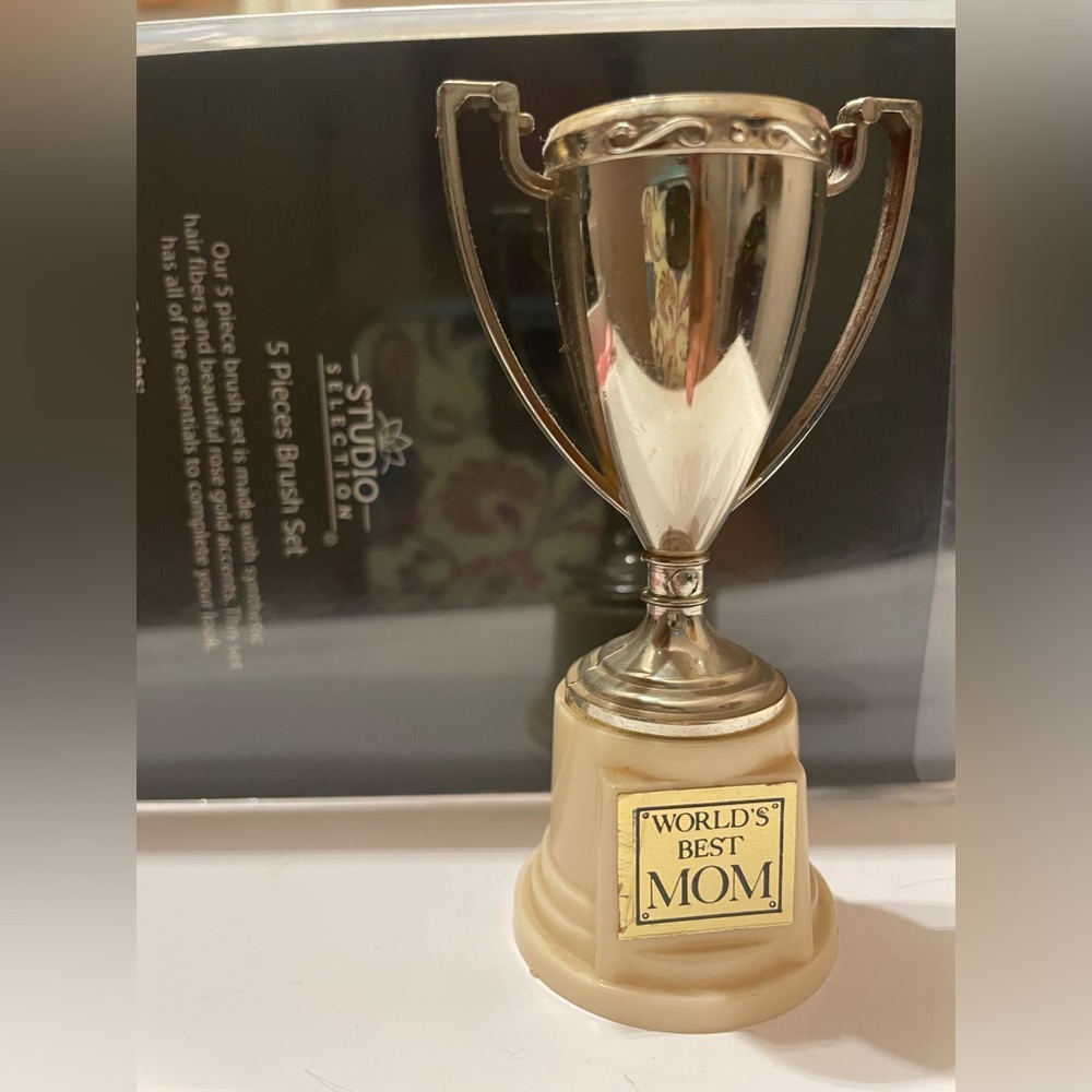 World's Best Mom Trophy repurpose into Christmas ornament cake topper etc.”
